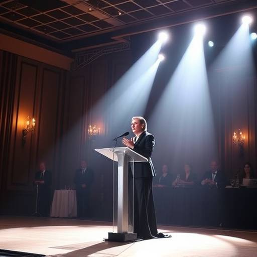 Momento saliente di un discorso durante il Gala di Beneficenza 'Cuori Generosi'